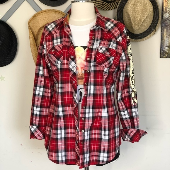 Forever 21 Red White And Black Plaid Shirt - Picture 1 of 8